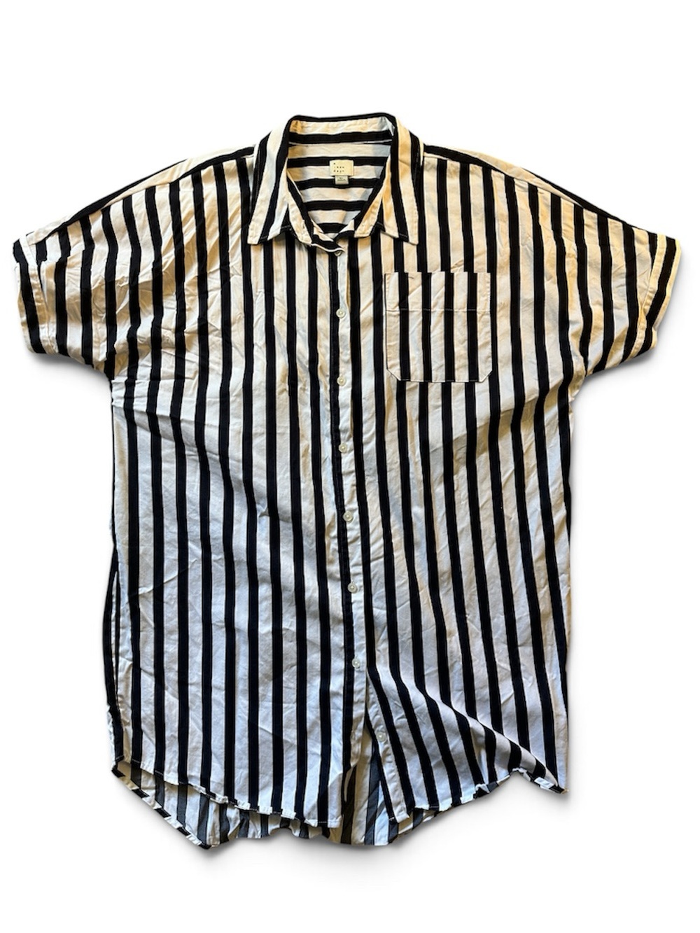 N New Day Black & White Vertical Stripe Short-Sleeve Shirtdress